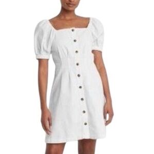 Who What Wear Puff Sleeve Square Neck Dress XXl  Bright White Denim